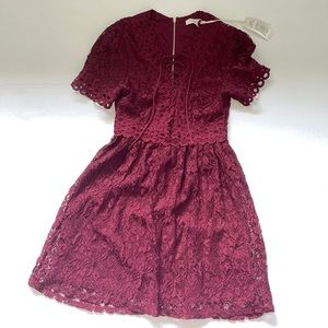 Frencescas Burgundy Shoulder Cut Off Dress